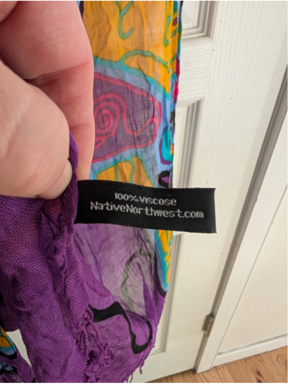 Native Northwest Indigenous Art Wolf Purple Viscose Scarf Wrap - Picture 3 of 7